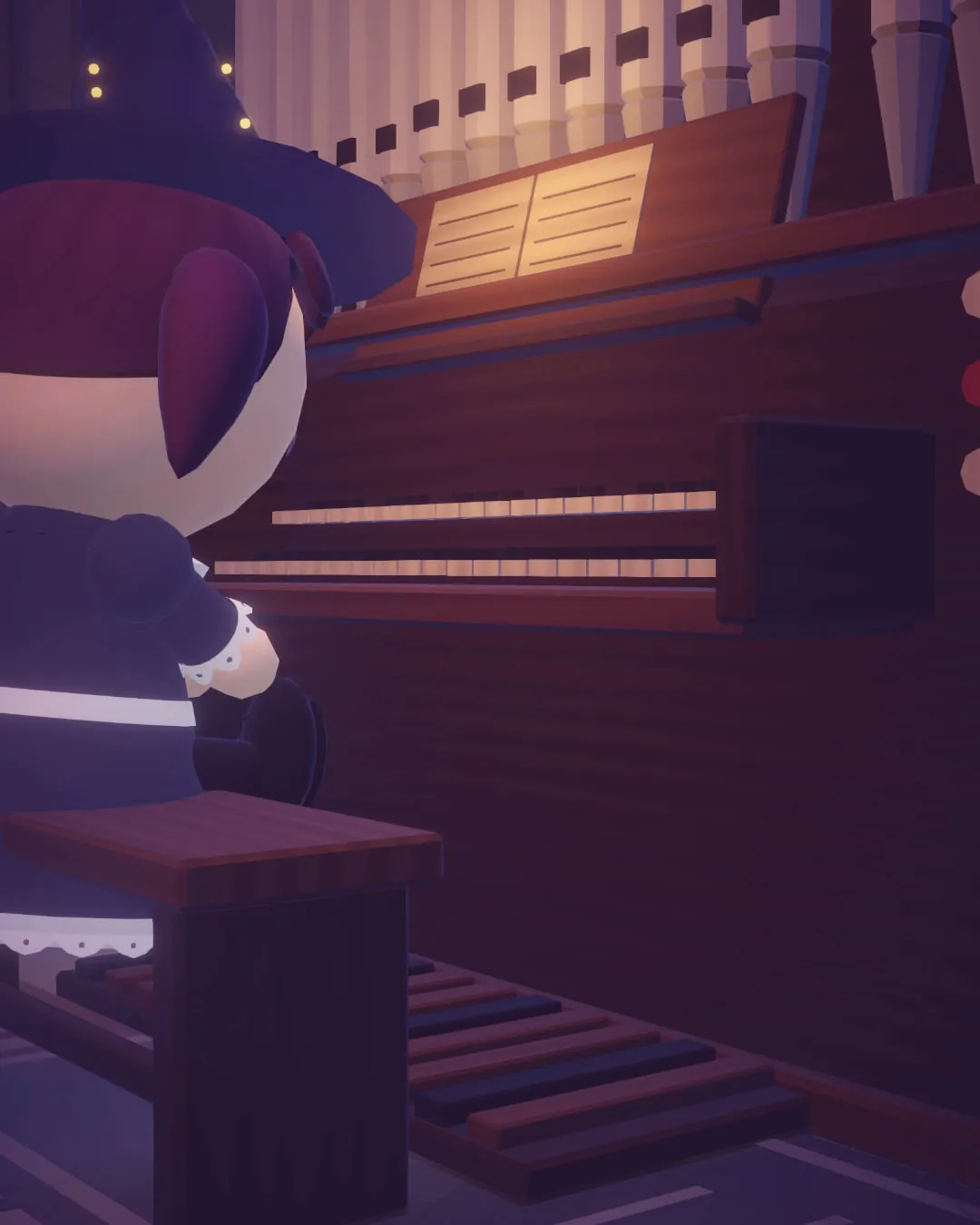 A player at the keys of a great pipe organ